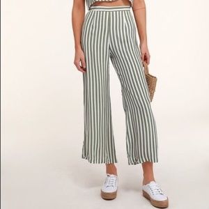 Faithful the Brand Gabrielle Wide-Leg Crop Pants Green White Stripes Size 8